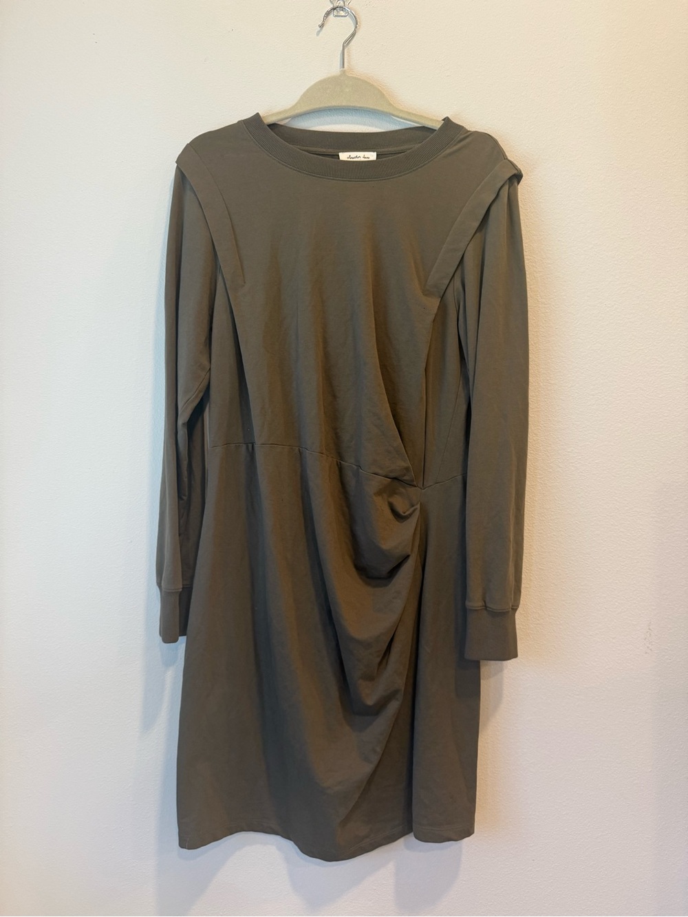 Another Love Olive Green Long Sleeve Draped Midi Dress
